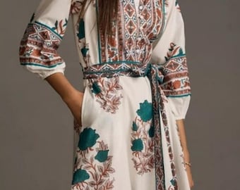 Sue Sartor Flounce Shorty Dress Medium NWOT Blue Marigold