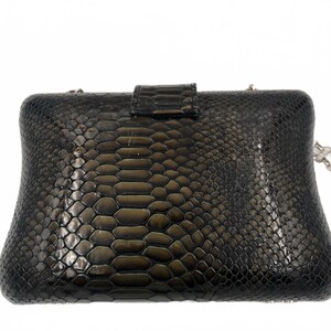 Bolso de noche Brighton Luminesce de piel de serpiente de pitón negra con broche de cristal, nuevo en embalaje original imagen 6