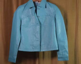 Vintage Newport News Cerulean Blue Leather Jacket 6
