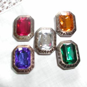5 Rhinestone Button Covers....Vintage Set MCM Button Covers...Colorful Rhinestone Button Covers
