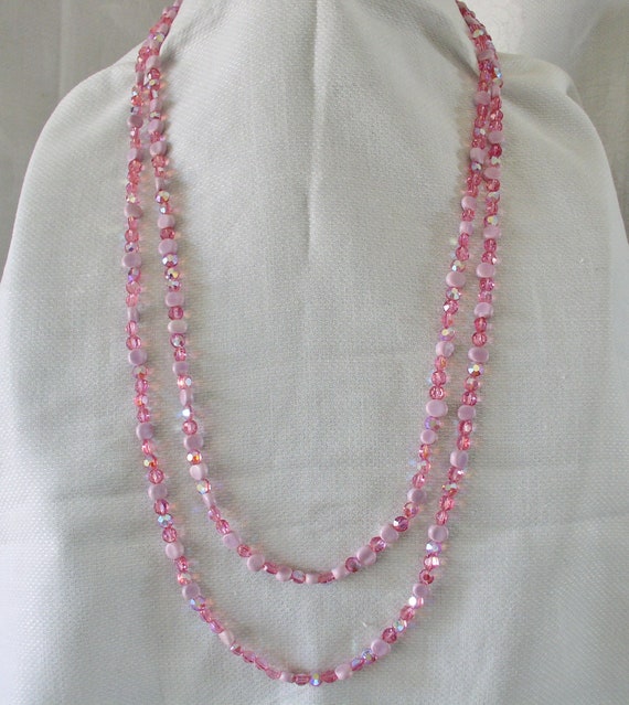 Pink Glass Faceted Beads Vintage Necklace.... Ext… - image 1