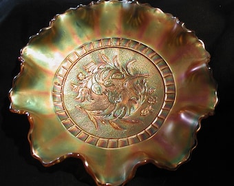 Dugan Wildflower Carnival Glass Bowl ... Vintage 1910....Wildflower Bowl