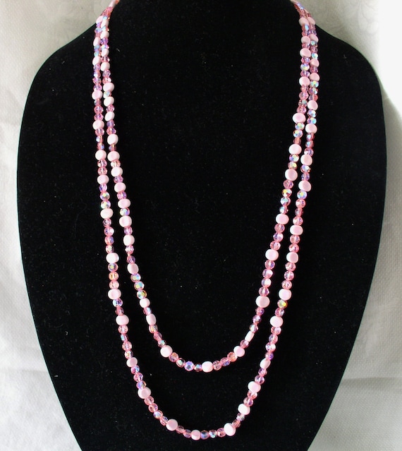 Pink Glass Faceted Beads Vintage Necklace.... Ext… - image 2