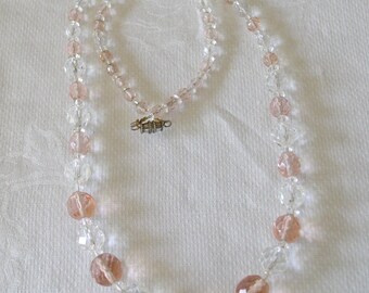 Necklace Pink and Clear Crystal Vintage Faceted Beads ......Faceted Crystal Bead Necklace Vintage