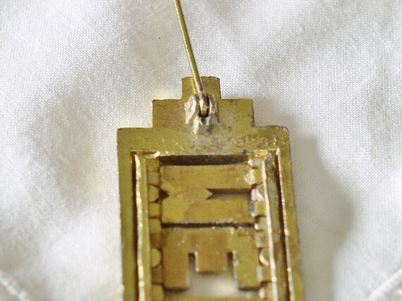 Monogrammed Rhinestone Brooch on Gold Tone ...MEE… - image 5