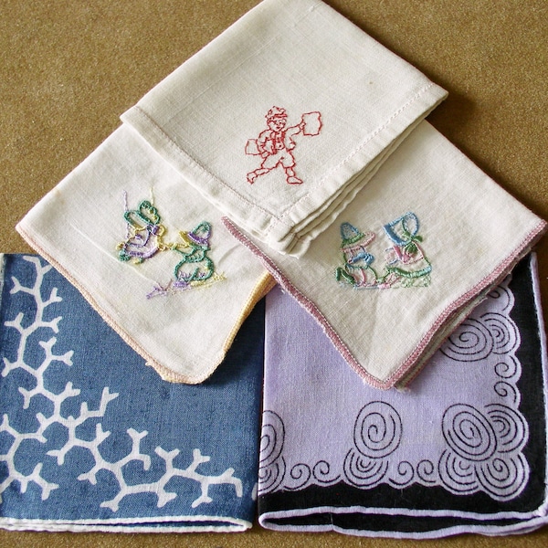 Hankies for Children...5 Kids Hankies....Vintage Kids Hankies......Vintage  Hankies for Kids......Lot 7