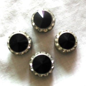 4 Rhinestone Button Covers....Vintage Set MCM Button Covers...Black Center and Clear Rhinestone Button Covers