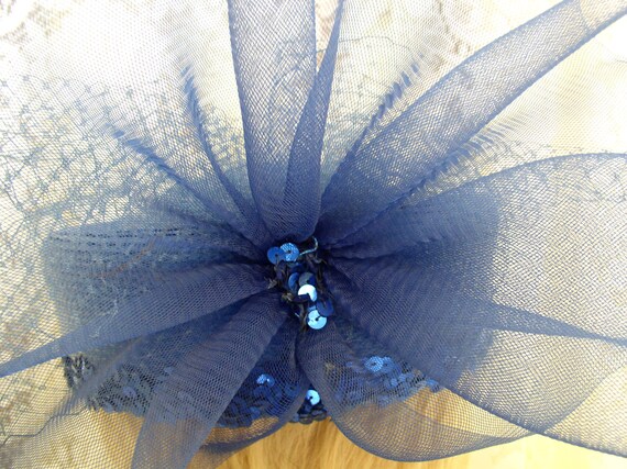 Hat Royal Blue Straw Hat with Veil Vintage Blue H… - image 8