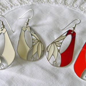 Berebi Earrings 2 Pair Enamel Open Work Earrings....Vintage Red and Cream Enamel Berebi Earrings...2 pr Silvertone Berebi Pierced Earrings