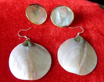 Earrings 2 Pair Iridescent Shell Earrings....Vintage 2 Pair Shell Pierced Earrings