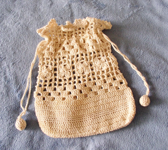 Purse Drawstring Crocheted Hand Made Vintage Purs… - image 7