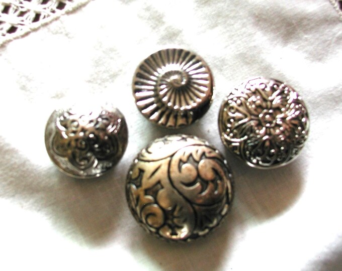 4 Metal Button Covers....vintage Set MCM Button Covers...4 Silver Tone ...