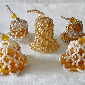 Christmas Ornaments..... Hand Made Christmas Bells.....Christmas Bell Ornaments......Vintage Beaded Bell Ornaments    (Lot 6)