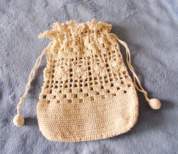 Purse Drawstring Crocheted Hand Made Vintage Purs… - image 6