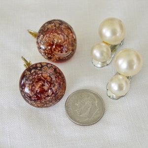 Marvella Earrings 2 Pair Vintage Earrings ......Vintage Marvella Pearl and Amber Lucite Earrings