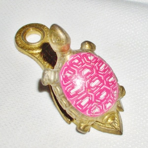 Vintage Brass Turtle Note Clip  - - Pink Turtle Note Clip, Paper Clip, Letter Clip, Paper Weight