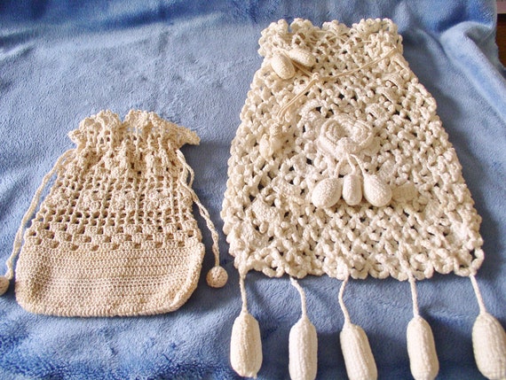 Purse Drawstring Crocheted Hand Made Vintage Purs… - image 1