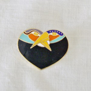 Laurel Burch Herz Vögel Vintage-Vögel auf schwarzem Herz Brosche ....Vintage Laurel Burch Brosche mit Vögeln auf schwarzem Herz