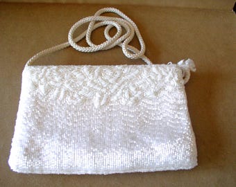 Clutch Bag Mother of Pearl Beaded Purse....Fully Beaded Clutch Purse Vintage MOP......Bride's Purse