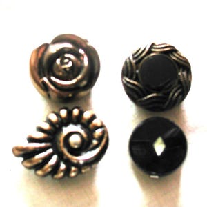 4 Metal Button Covers....Vintage Set MCM Button Covers...4 Black and Gold Tone Button Covers
