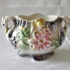 Luster Ware Swan Bowl ....Vintage Swan Sugar Bowl......Colorful Iridized Luster Ware Swan Bowl.....MCM Sugar Bowl....Luster Ware Vase