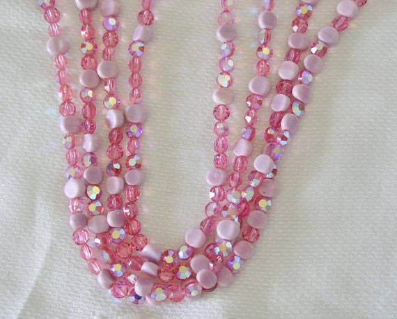 Pink Glass Faceted Beads Vintage Necklace.... Ext… - image 5