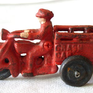 Hubley - 1930s Red Crash Car Motorcycle....Hubley Crash Car Red....Hubley Toys