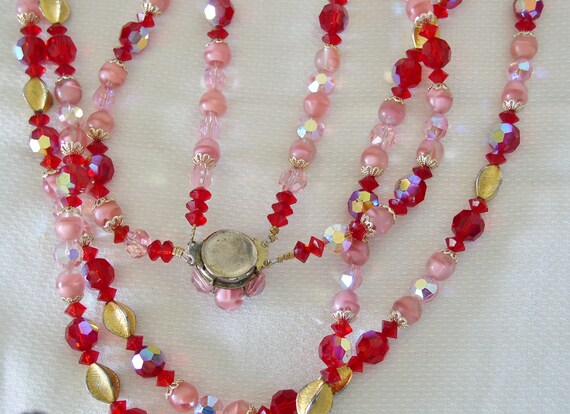 Red and Pink Glass Colored Faceted Beads Vintage … - image 3