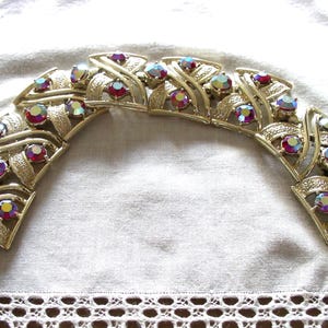 Coro Bracelet AB Rhinestones Gold Tone Vintage Coro Crown.... Red AB Rhinestone Bracelet by Coro