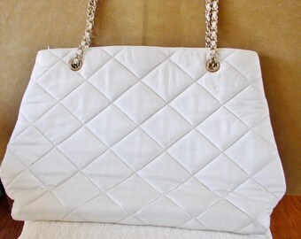 Chanel Tote White Tote Bag With Chain Handles..large