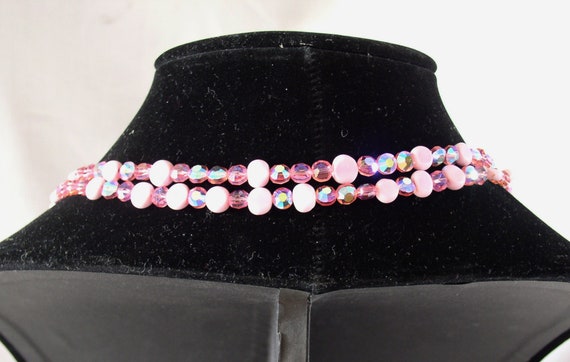 Pink Glass Faceted Beads Vintage Necklace.... Ext… - image 3