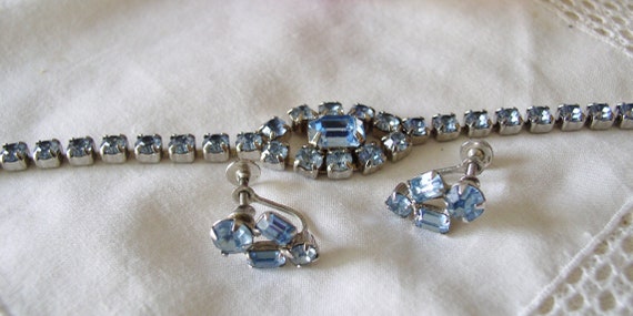 Rhinestone Blue Bracelet and Earrings.....Vintage… - image 1