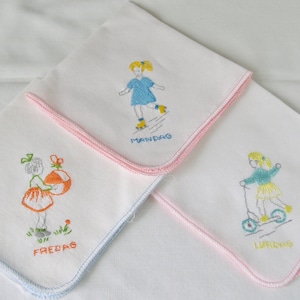 Hankies for Children...3 Kids Hankies....Vintage Kids Hankies with Danish Days of the Week ......Vintage  Hankies for Kids .....Lot 4