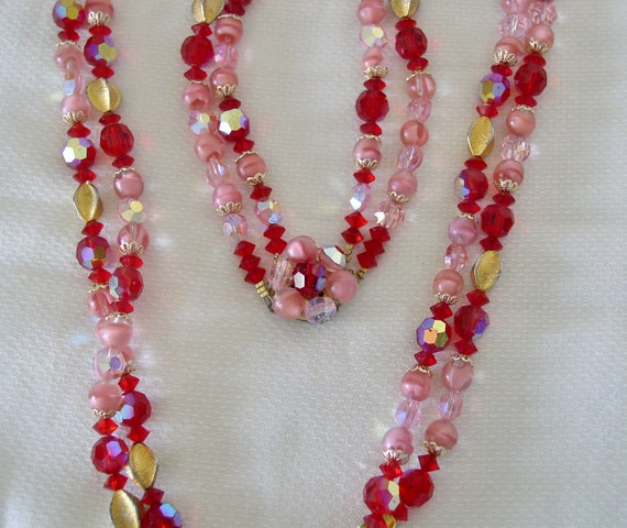 Red and Pink Glass Colored Faceted Beads Vintage … - image 2