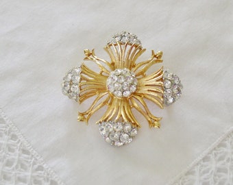 Brosch Vintage Lisner Smyckesbrosch....Vintage Lisner Guldtonsbrosch med Strass...