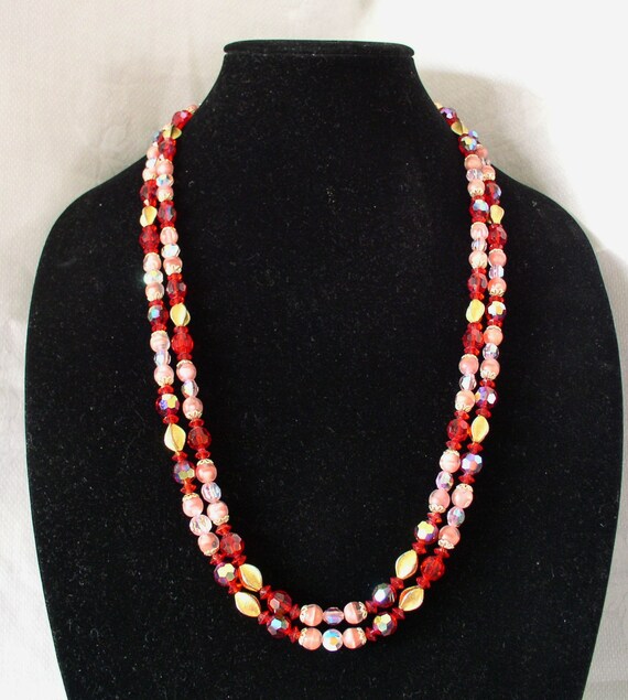 Red and Pink Glass Colored Faceted Beads Vintage … - image 4