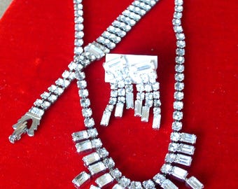 Halskette Strasskette und Ohrringe.....Vintage Strasskette mit Tropfen und Ohrringen (#22)