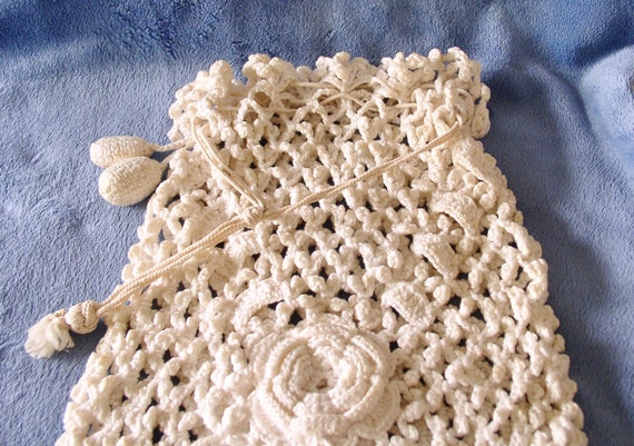 Purse Drawstring Crocheted Hand Made Vintage Purs… - image 3