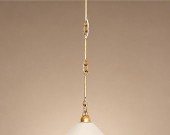 Handgefertigte Messing Pendelleuchte mit Weiß Kegelschirm - Vintage Gold Hängende Deckenlampe