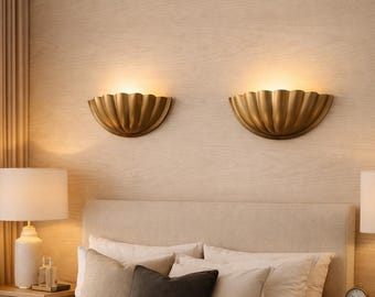 Vintage Brass Ruffle Sconce - Mid Century Modern Wall Light, Plug-In Option (single sconce)