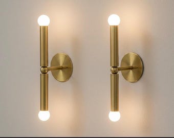Handmade Solid Brass Double Wall Sconce, Modern Vertical Cylinder Light Fixture