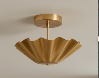 Handcrafted Brass Flush Mount Ceiling Light – Sculptural Mid-Century Modern Fixture