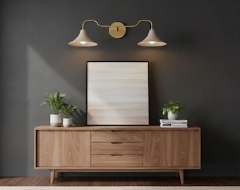 Blackened Brass Double Wall Sconce - Taupe Mid Century Modern Light