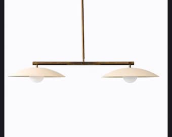 Żyrandol liniowy z mosiądzu w stylu mid-century modern, abażury do lamp wiszących z podwójnym dyskiem