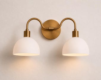 Mid Century Modern Brass Double Vanity Light | Solid Brass Wall Sconce Fixture