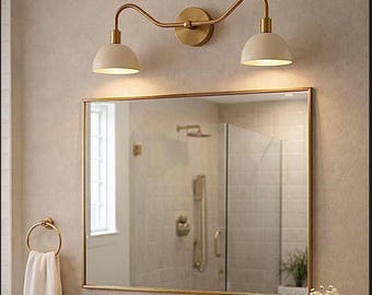 Mid Century Brass Double Vanity Light | Bathroom Wall Sconce