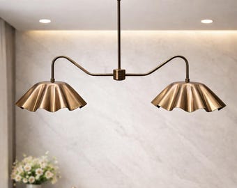 Handmade Brass Dual Pendant Light – Fluted Shade, Mid-Century Modern