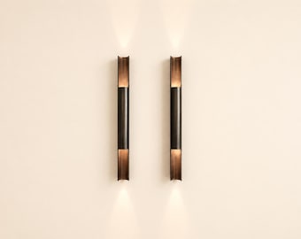 Modern Up Down Wall Light Sconce | Black & Brass Vertical Wall Lamp for Bedroom Hallway