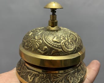 Handcrafted Antique Brass Service Bell | Engraved Floral Desk Bell