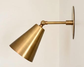 Adjustable Raw Brass Wall Sconce, Mid Century Italian Reading Light Lamp